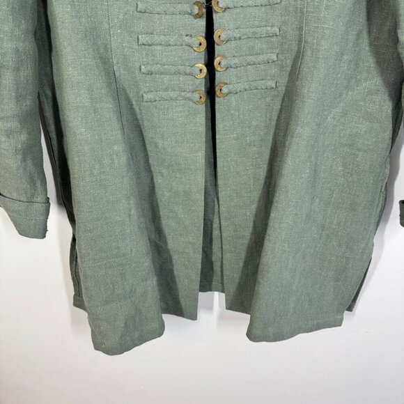 Soft Surroundings Green Ramie Long Tunic Coat Boho Chic Military Jacket Size M - Picture 5 of 16